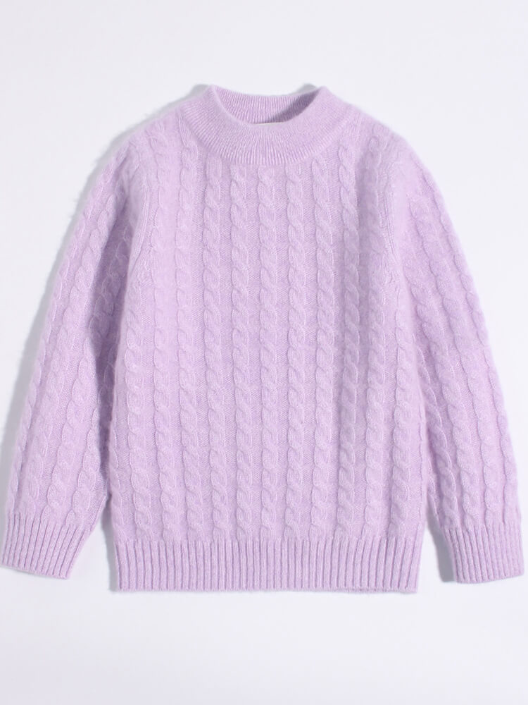 Classic Cable Knit Cashmere Pullover Sweater for Boys and Girls